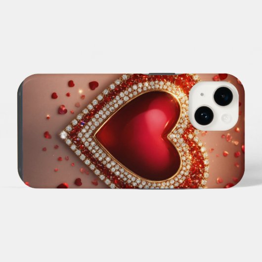 iPhone 14 Grosses Gehäuse, glänzend mit Herz-Liebe iPhone Hülle (Rückseite (Horizontal))