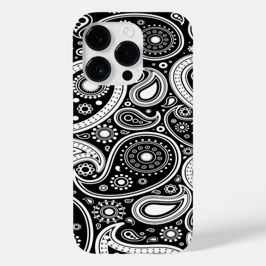 iPhone 14 Pro Case für Schwarz und Weiß Paisley (Rückseite)
