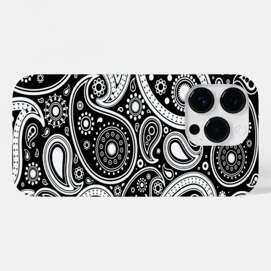 iPhone 14 Pro Case für Schwarz und Weiß Paisley (Rückseite (Horizontal))