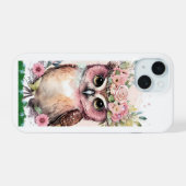 iPhone 15 Hülle mit süßer Eule & Blumen (Rückseite (Horizontal))