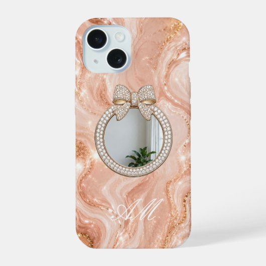 iPhone 15 Hülle Roségold Marmor Personalisierter N (Rückseite)