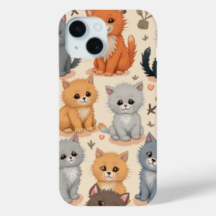 iPhone 15 Hüllen Niedliches Kitten Muster Handy Ca