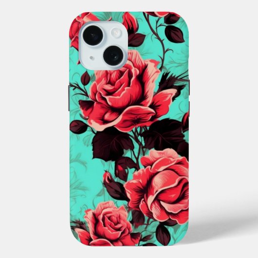 iPhone 15 Phone Case W/Rote Rose Blumendesign (Rückseite)