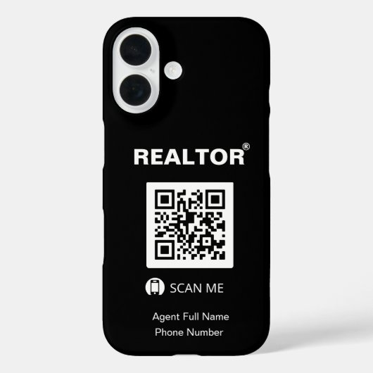 iPhone 16 Black Case - Realtor®+QR Code (Rückseite)