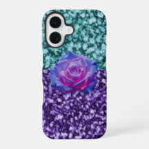 Iphone 16 Gliter-Handyhülle mit einer Rose.