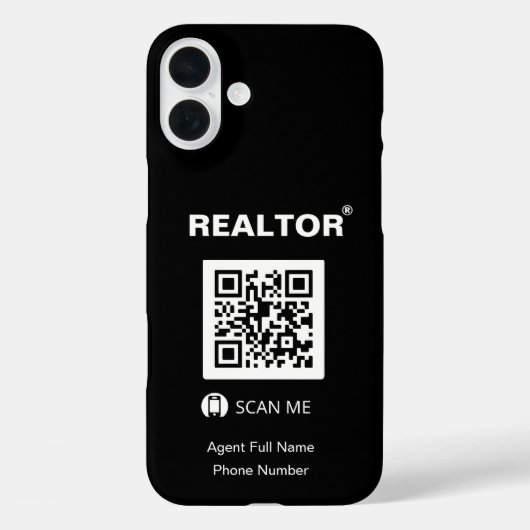 iPhone 16 Plus Black Case - Realtor®+QR Code (Rückseite)