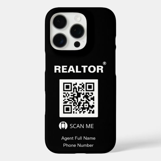 iPhone 16 Pro Black Case - Realtor®+QR Code (Rückseite)