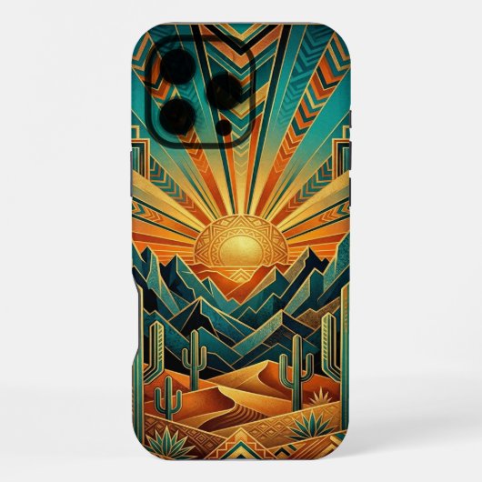 iPhone 16 Pro Max Case | Geometric Sun Landscape Hülle (Rückseite)