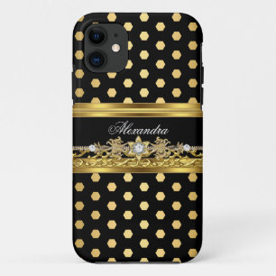 iPhone 5 Elegantes Gold Schwarz Weiß Polka Punkt 11 Hülle