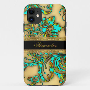 iPhone 5 Elegantes Türkis Gold Schwarz Florales Da 11 Hülle