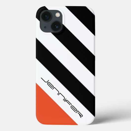 iPhone 6 Case Black, White, Orange Diagonal Stripe (Rückseite)