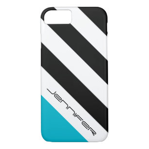 iPhone 7 Case Black, White, Blue Modern Stripe