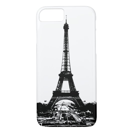 iPhone 7 Case für Schwarz/Weiß-Eiffelturm (Rückseite)