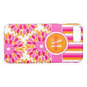 iPhone 7 Hülle | Blütenmuster, Streifen | Rosa, Or (Rückseite (Horizontal))