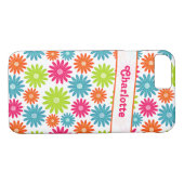 iPhone 7 Hülle | Funky Blume | Rosa grünes Blau (Rückseite (Horizontal))