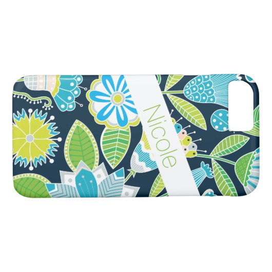 iPhone 7 Hülle | Whimsistische Blume | Blau grün (Rückseite (Horizontal))