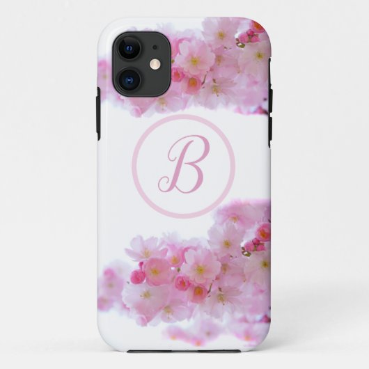 iPhone Case Cherry Blossom Blume mit Initial (Rückseite)
