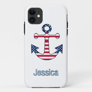 iPhone Case Custom Monogram Anchor Patriotic USA