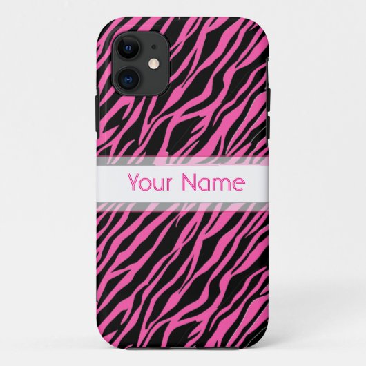 iPhone Case Custom Zebra Print Pink Black (Rückseite)