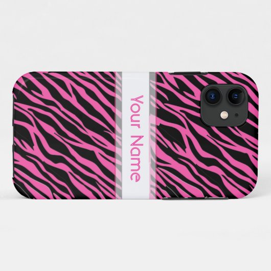 iPhone Case Custom Zebra Print Pink Black (Rückseite (Horizontal))