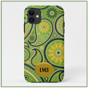 iPhone Case für Retro Green und Yellow Paisley Des