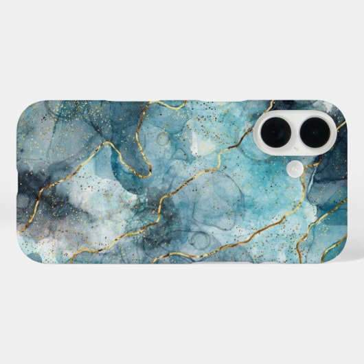 iPhone Case im Muster Blau und Gold (Rückseite (Horizontal))