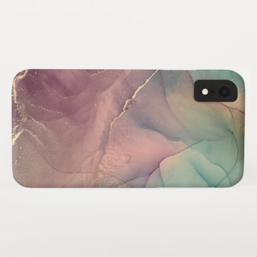 iPhone Case in Rosa und grünem Marmor (Rückseite (Horizontal))