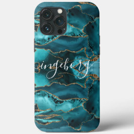 iPhone Case - Marble Blue Aquamarin Gold Veins