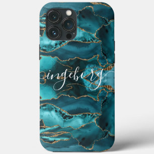 iPhone Case - Marble Blue Aquamarin Gold Veins