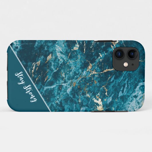 iPhone Case mit abstraktem türkisfarbenem Marmor (Rückseite (Horizontal))