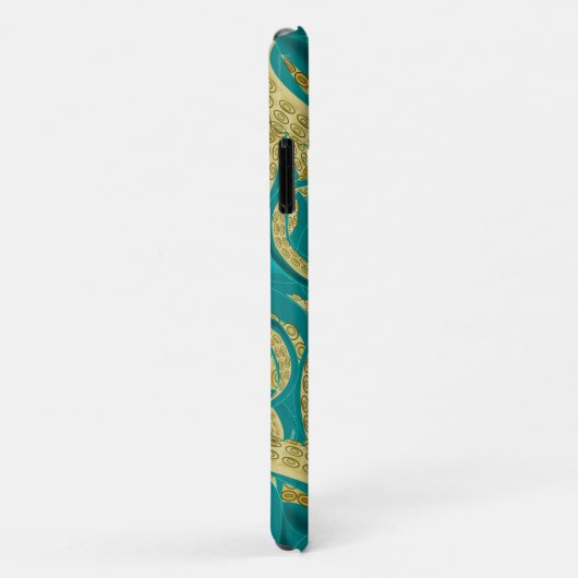 iPhone Case mit aquamarinen und Gold Octopus (Hinten/Rechts)