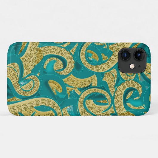 iPhone Case mit aquamarinen und Gold Octopus (Rückseite (Horizontal))
