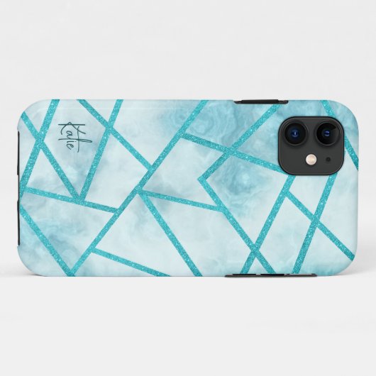 iPhone Case mit Blue Geometric Marble (Rückseite (Horizontal))