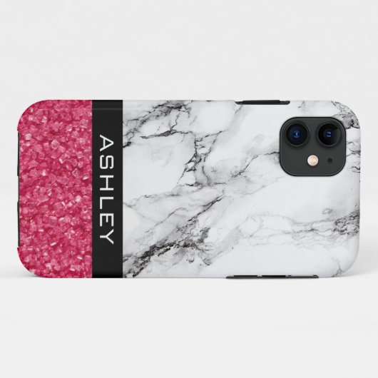 iPhone Case mit marmoriertem und rotem Glitzer (Rückseite (Horizontal))