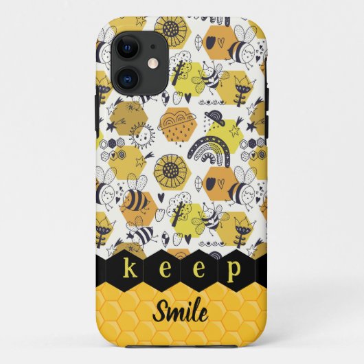 iPhone Case mit niedlichen, gelben Bienen (Rückseite)