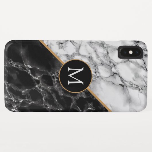 iPhone Case mit schwarzem und weißem Marmor hinzuf (Rückseite (Horizontal))
