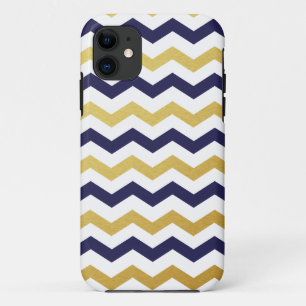 iPhone Case mit Zickzack Muster aus Gold und Navy 