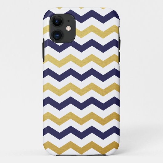 iPhone Case mit Zickzack Muster aus Gold und Navy  (Rückseite)