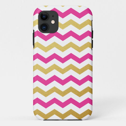 iPhone Case mit Zickzack Muster in Gold und Rosa (Rückseite)