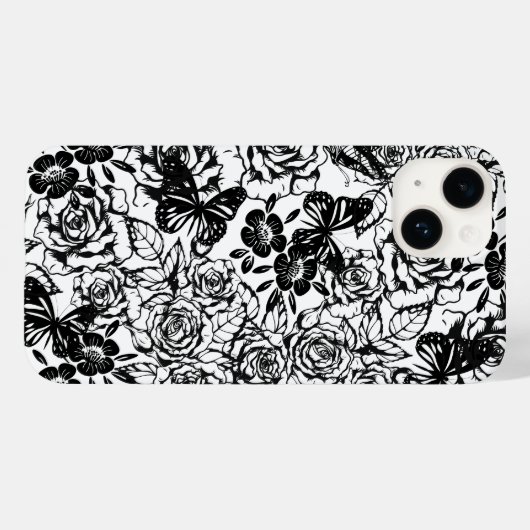 iPhone-Gehäuse mit schwarz-weißem Blumenmuster Case-Mate iPhone Hülle (Rückseite (Horizontal))