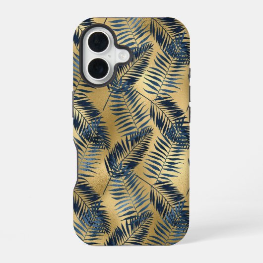 iPhone Gold Blue Palm Leaf Phone Case 16 Hülle (Rückseite)