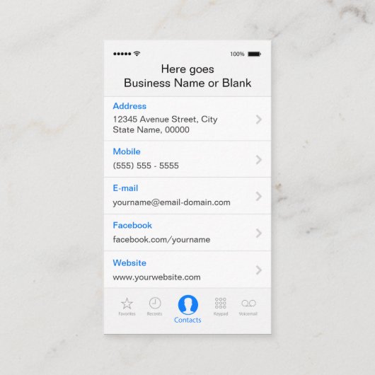 iPhone iOS Anpassbare flache Benutzeroberfläche Visitenkarte (Rückseite)