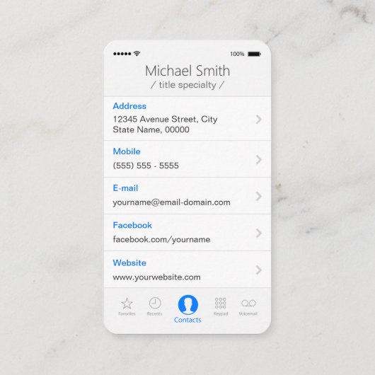 iPhone iOS Style App Screenshot Foto Visitenkarte (Rückseite)