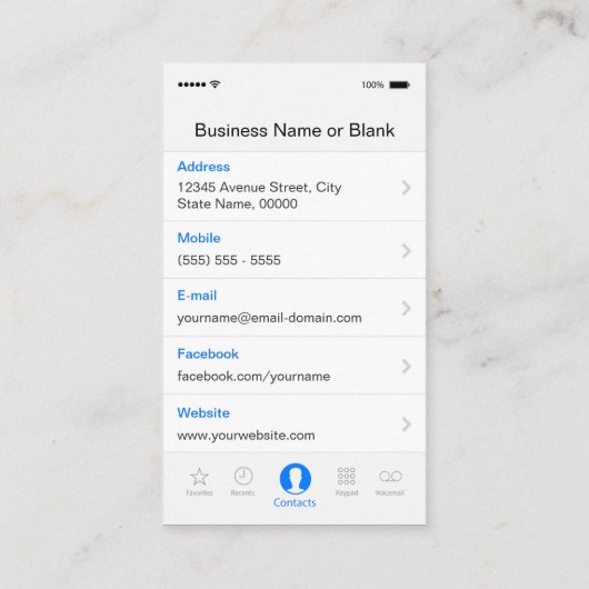 iPhone iOS Style - Einfach in Schwarz und Weiß Visitenkarte (Rückseite)