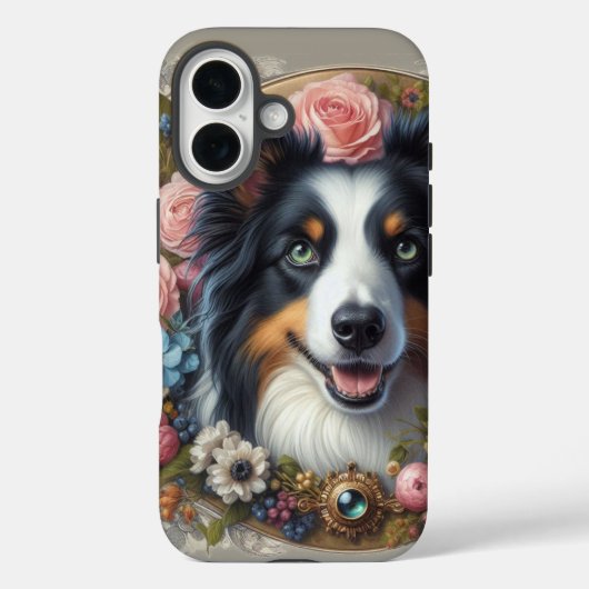 iPhone / iPad-Hülle Border Collie mit rosa Rose Case-Mate iPhone Hülle (Rückseite)