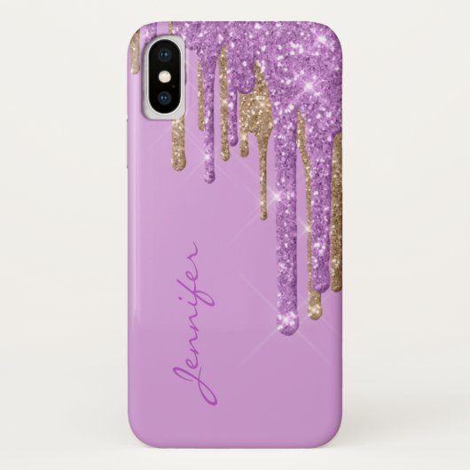 iPhone X-Fall für Violet und Gold Glitzer Tropfen Case-Mate iPhone Hülle (Rückseite)