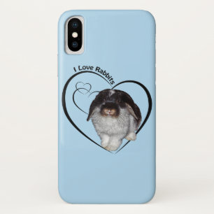 iPhone X Hülle Ich liebe Kaninchen (Hellblau)