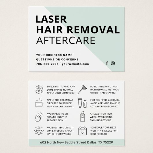 IPL Laser Hair Removal Aftercare Instructions Card (Vorne & Hinten)