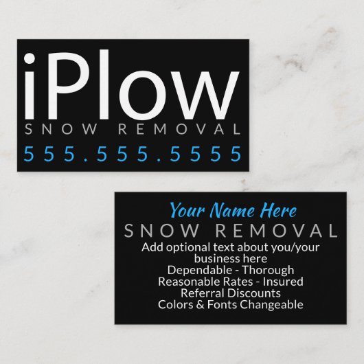 iPlow. Schneeräumung-Schnee, der Visitenkarte (Vorne/Hinten)