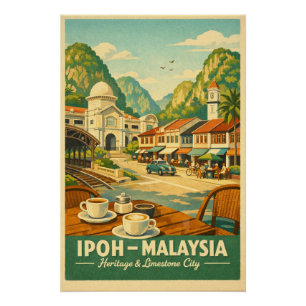 Ipoh City, Malaysia Retro-Reise Poster